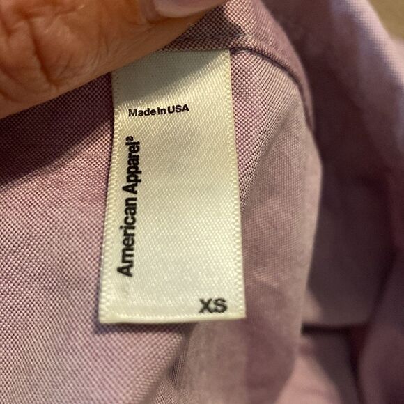 American Apparel Unisex Slim Cotton Oxford Button Down Lilac Shirt with Collar - Picture 3 of 8